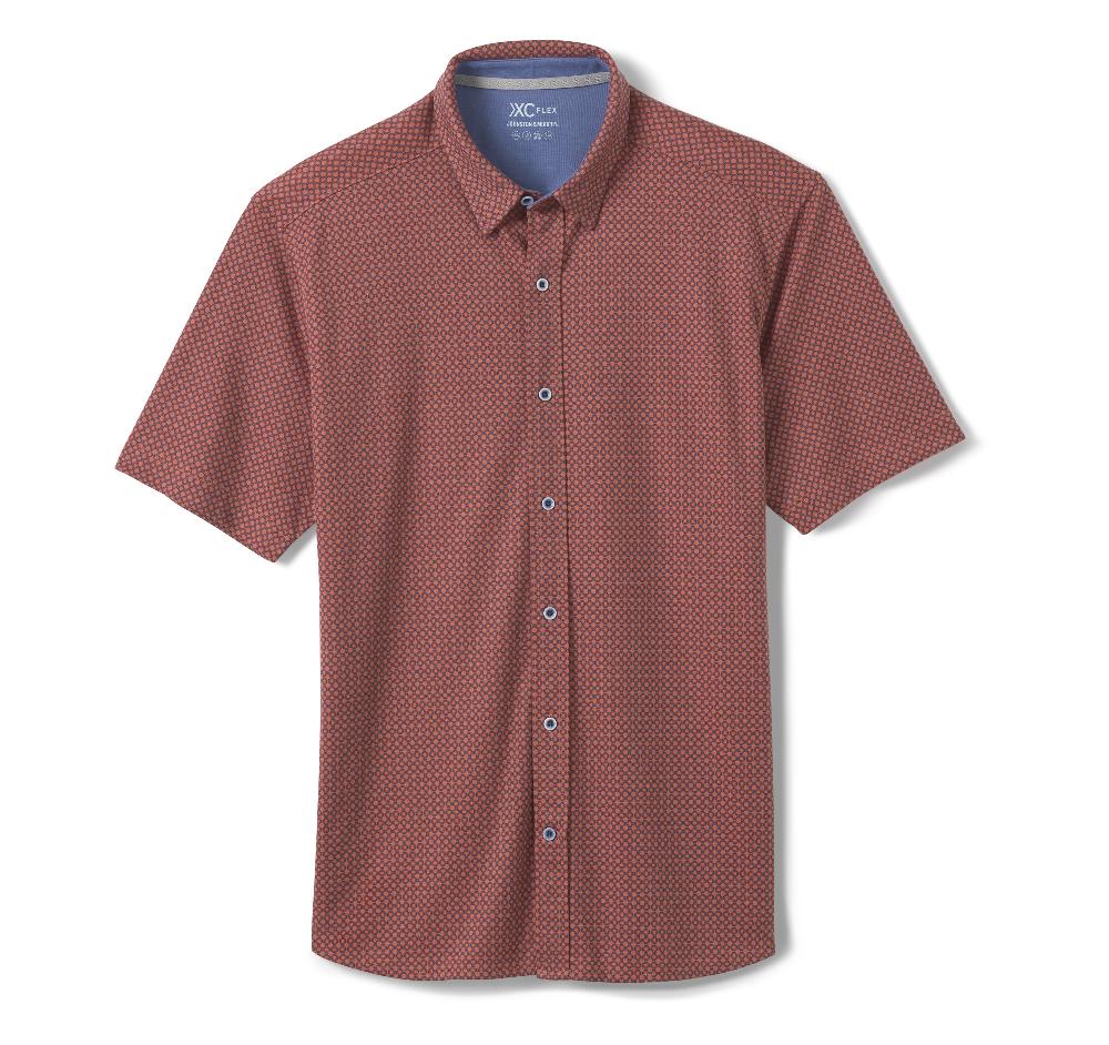 Johnston & Murphy XC Flex® Short-Sleeve Print Knit Shirt Red Heather