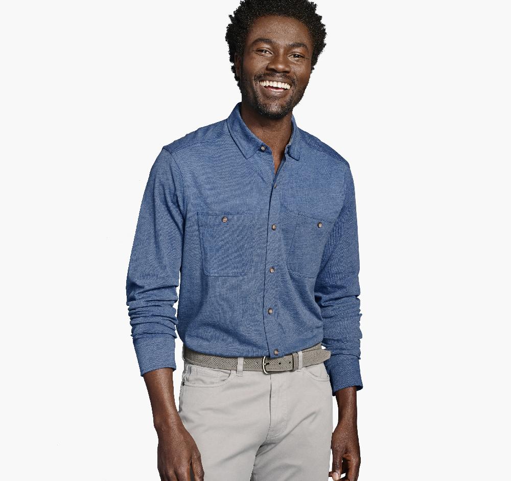 Johnston & Murphy XC Flex® Stretch Indigo Long-Sleeve Shirt Blue