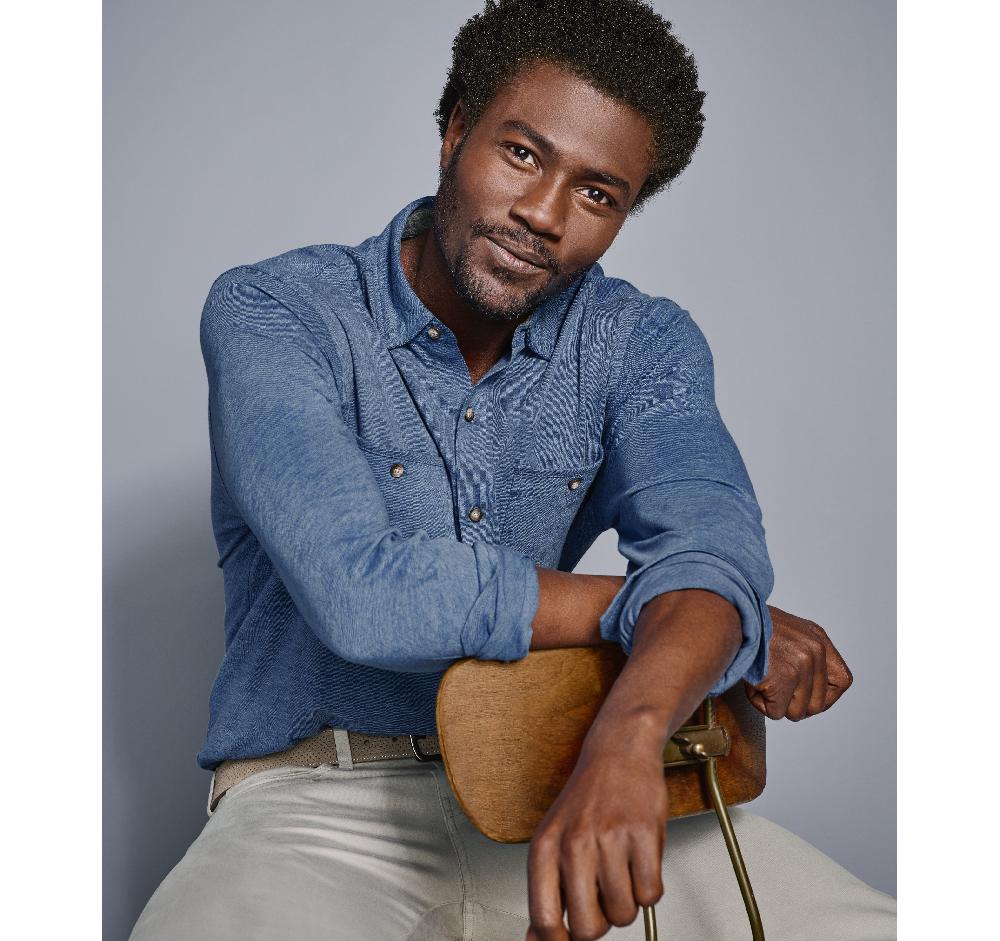 Johnston & Murphy XC Flex® Stretch Indigo Long-Sleeve Shirt Blue