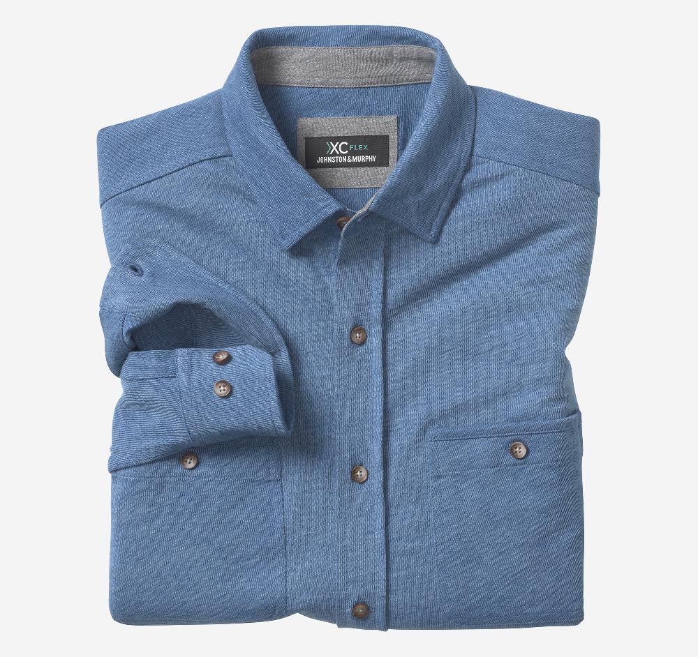 johnston & murphy XC Flex® Stretch Indigo Long-Sleeve Shirt Blue