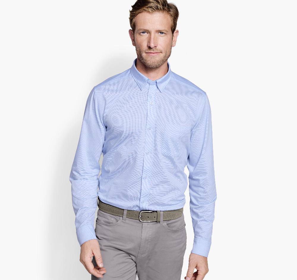 Johnston & Murphy XC Flex® Stretch Long-Sleeve Shirt Blue Birdseye