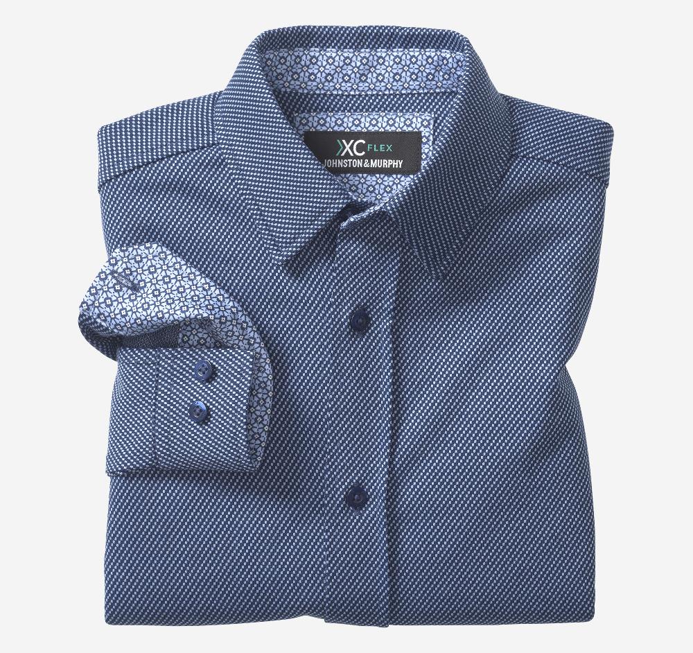 johnston & murphy XC Flex® Stretch Long-Sleeve Shirt Navy Small Box