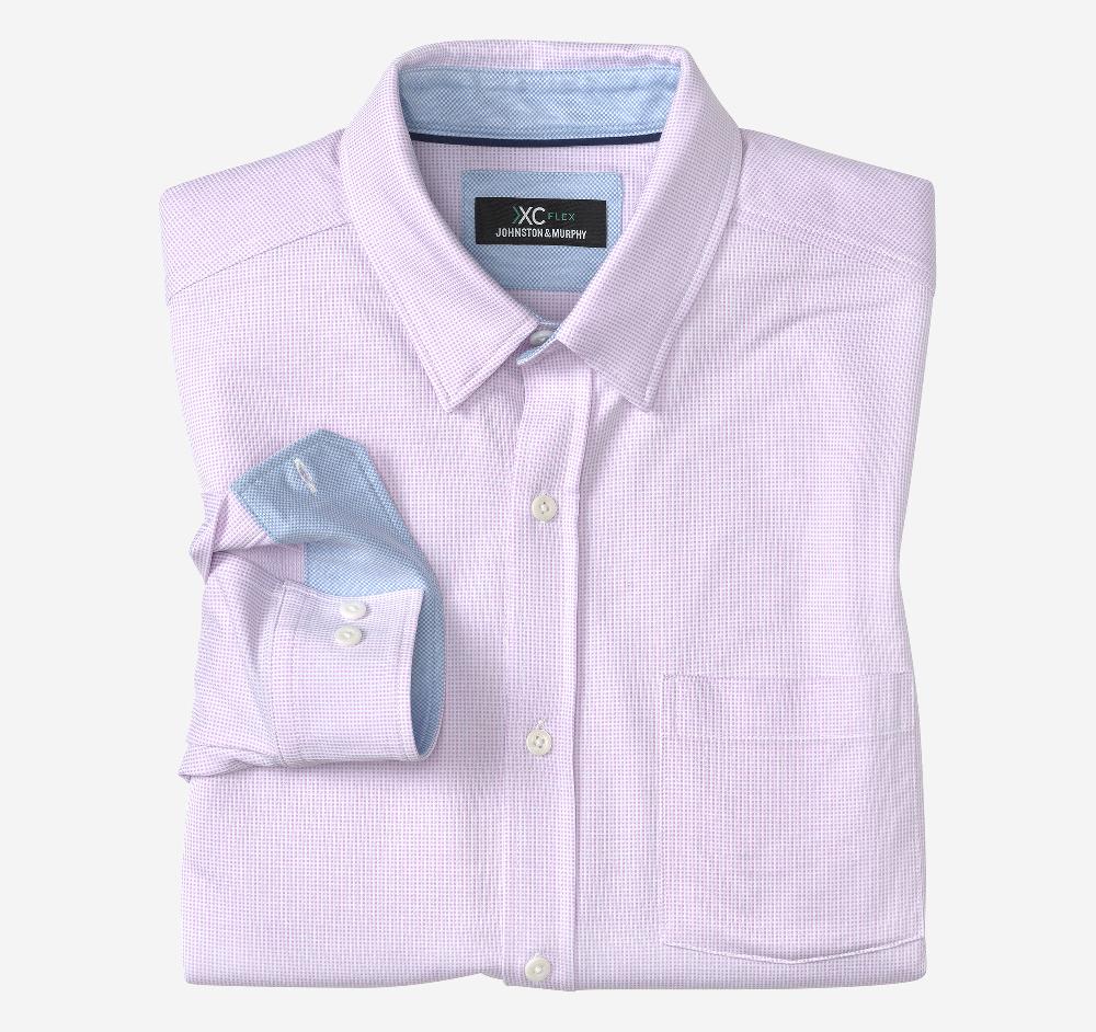johnston & murphy XC Flex® Stretch Long-Sleeve Shirt Pink Pin Check