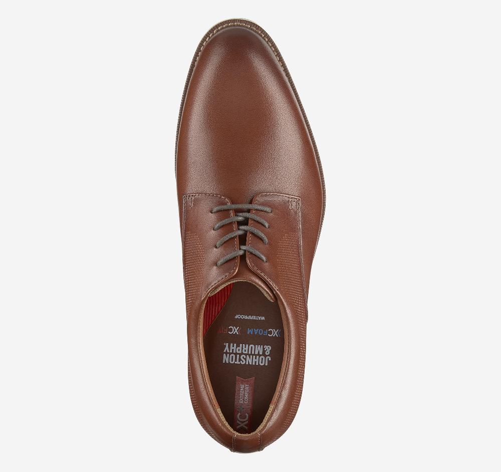 Johnston & Murphy XC+™ Copley Plain Toe Cognac Embossed Waterproof Full Grain Leather