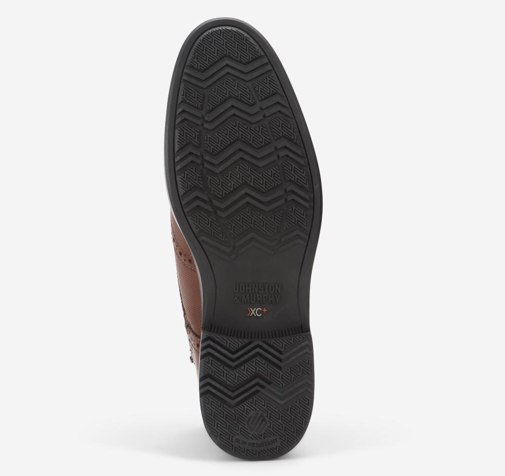 Johnston & Murphy XC+™ Durham Embossed Wingtip Shearling Boot Cognac Waterproof Full Grain Leather/Shearling