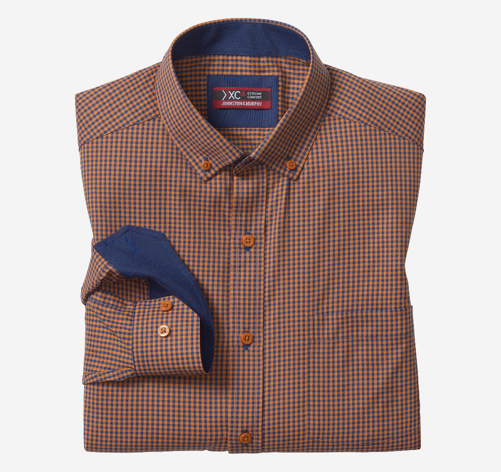 johnston & murphy XC4® Long-Sleeve Stretch-Woven Shirt Rust/Navy Gingham