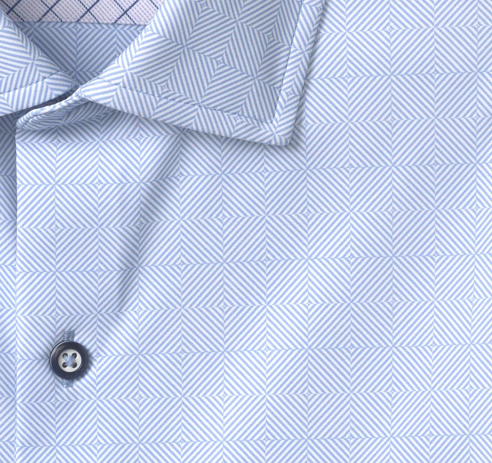 Johnston & Murphy XC4® Motion Long-Sleeve Dress Knit Shirt Blue Diamond Grid