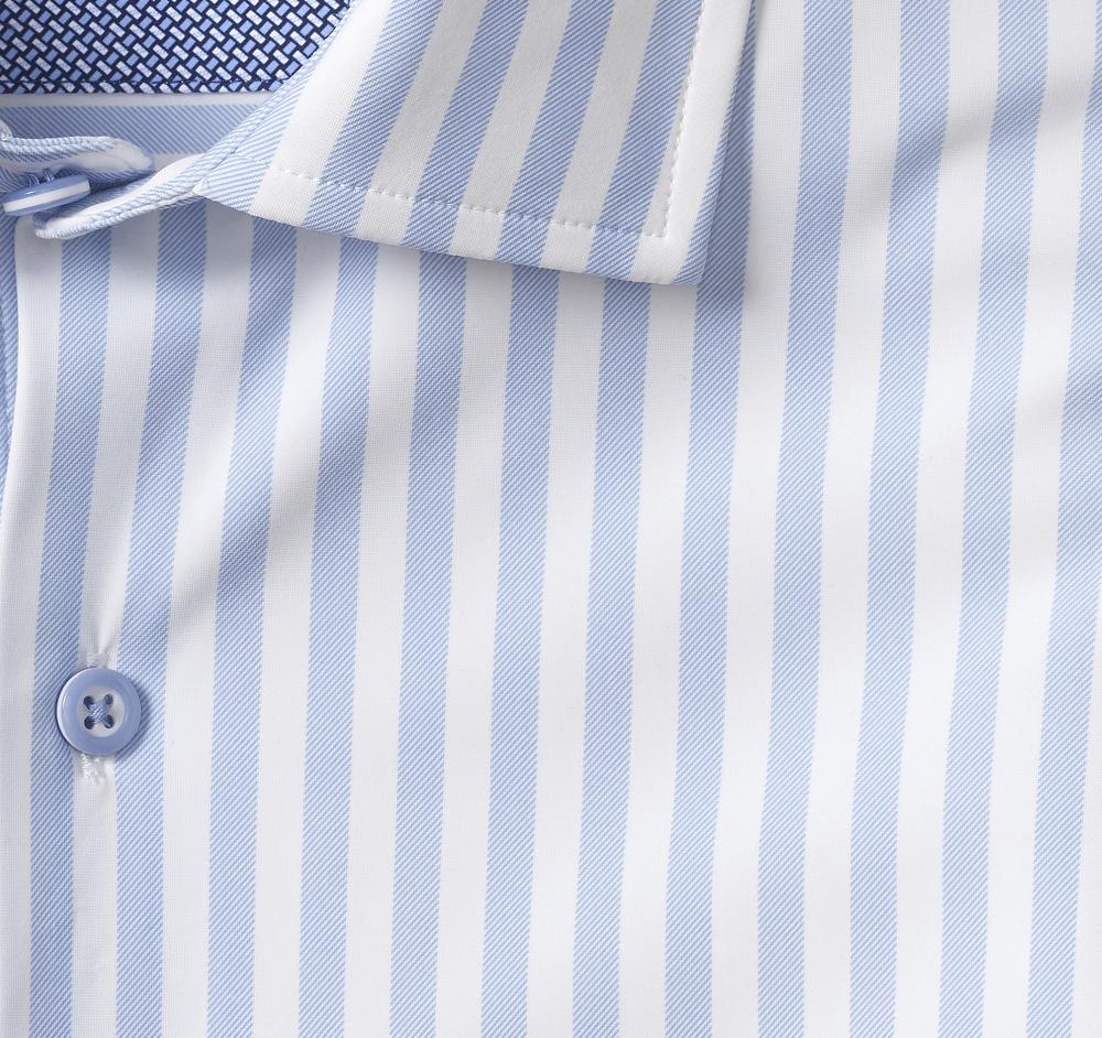 Johnston & Murphy XC4® Motion Long-Sleeve Dress Knit Shirt Blue/White Stripe