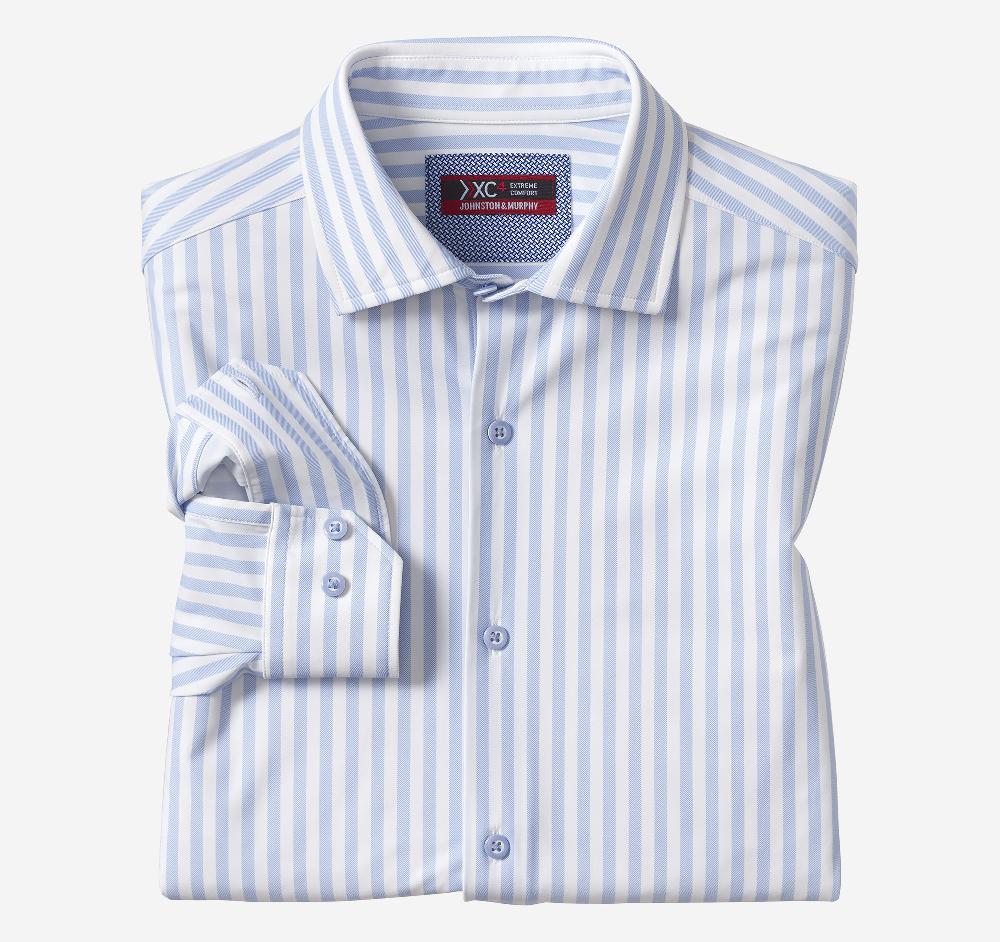 johnston & murphy XC4® Motion Long-Sleeve Dress Knit Shirt Blue/White Stripe