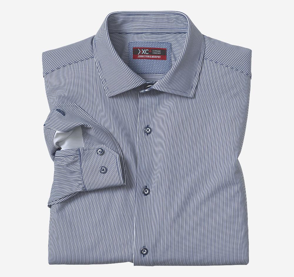 johnston & murphy XC4® Motion Long-Sleeve Dress Knit Shirt Navy Fine Stripe