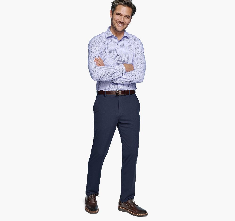 Johnston & Murphy XC4® Motion Long-Sleeve Dress Knit Shirt Purple/Navy Dotted Windowpane