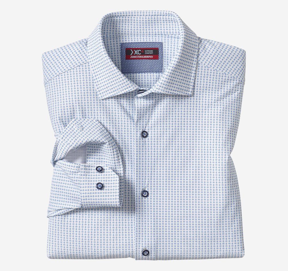 johnston & murphy XC4® Motion Long-Sleeve Dress Knit Shirt White/Blue Diamond