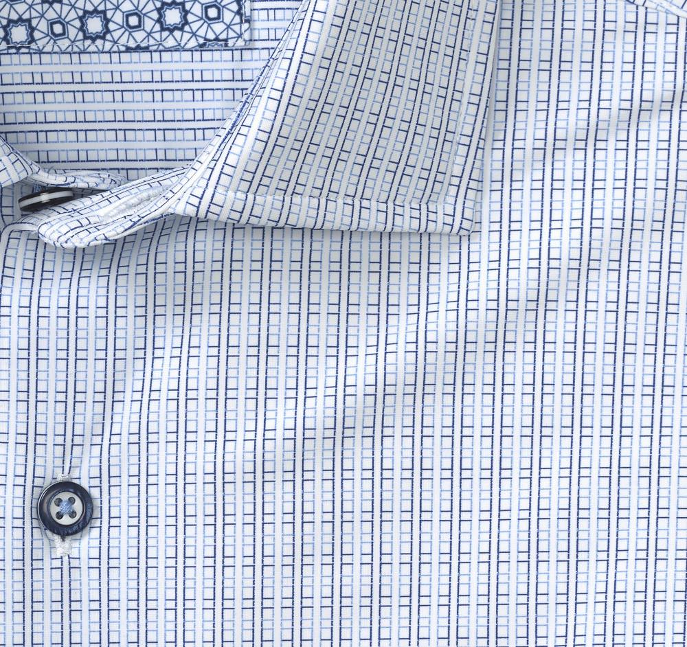 Johnston & Murphy XC4® Motion Long-Sleeve Dress Knit Shirt White/Navy Grid