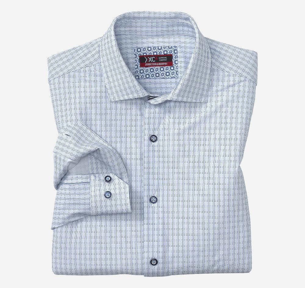 johnston & murphy XC4® Motion Long-Sleeve Dress Knit Shirt White/Navy Grid