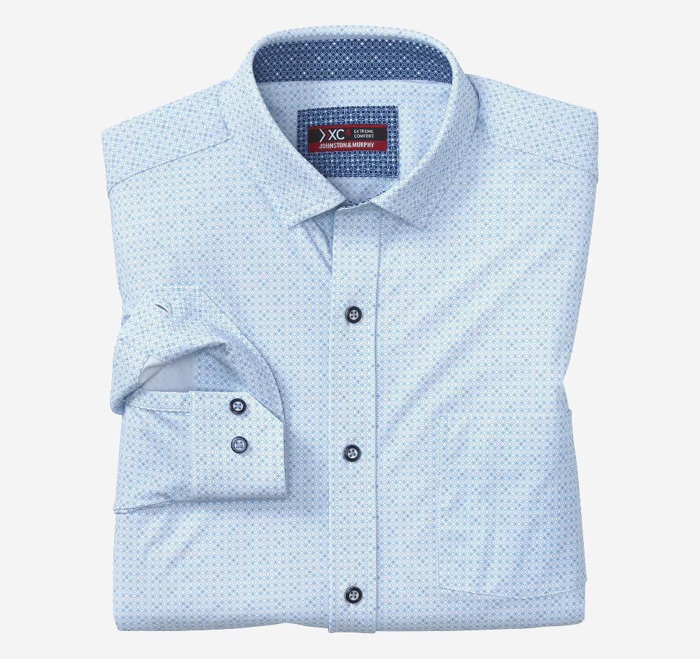 johnston & murphy XC4® Motion Long-Sleeve Print Knit Shirt Light Blue Star Grid
