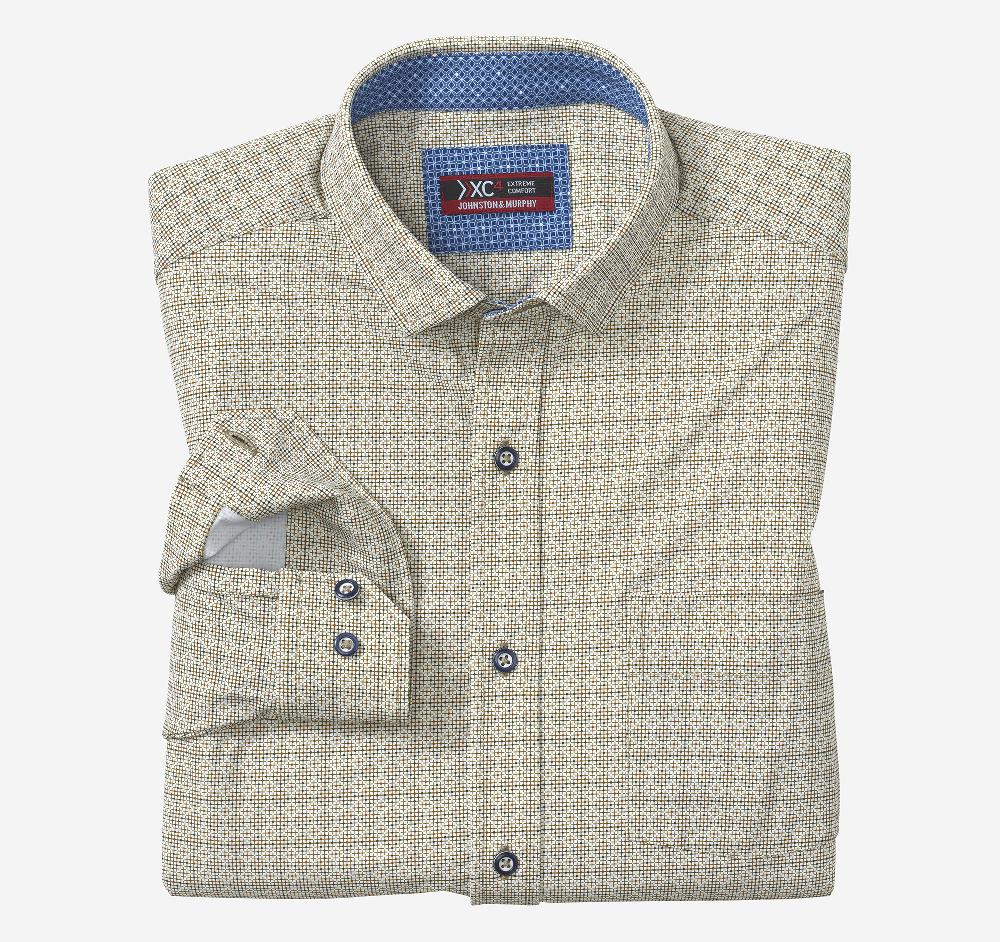 johnston & murphy XC4® Motion Long-Sleeve Print Knit Shirt Olive Geo Multi Grid