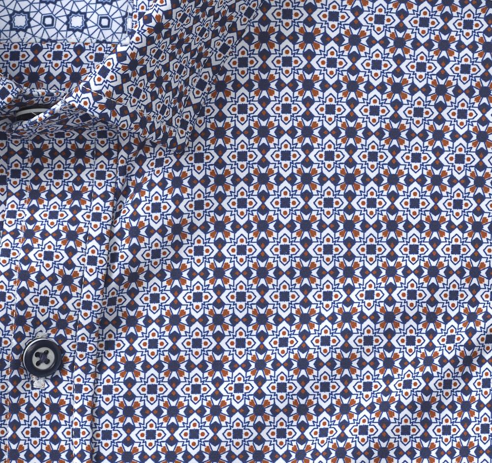 Johnston & Murphy XC4® Motion Long-Sleeve Print Knit Shirt Rust/Navy Grid Burst
