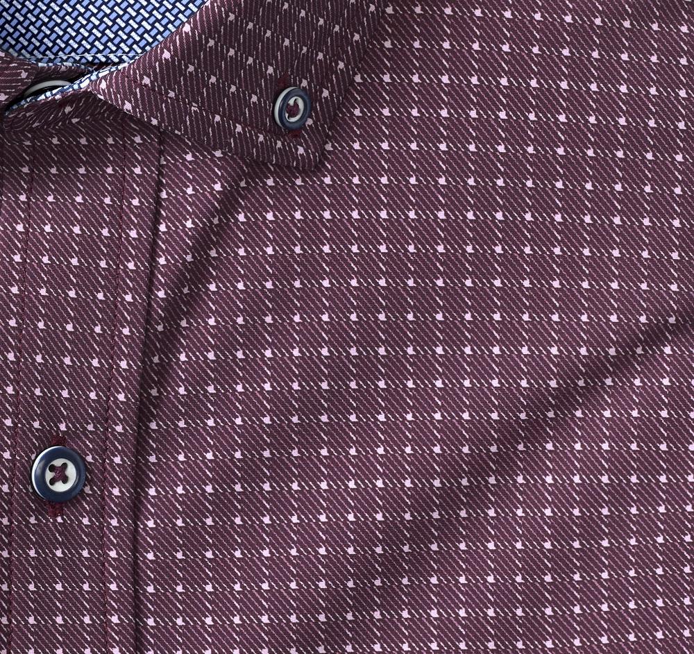 Johnston & Murphy XC4® Motion Long-Sleeve Sport Knit Shirt Burgundy Twill Grid
