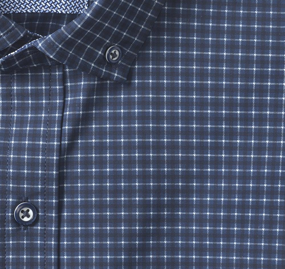 Johnston & Murphy XC4® Motion Long-Sleeve Sport Knit Shirt Navy Twill Check