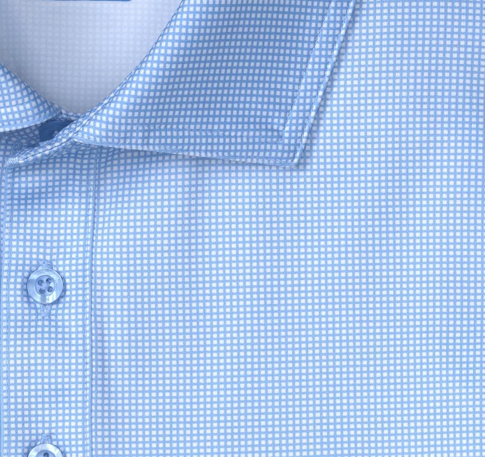 Johnston & Murphy XC4® Performance Gingham Polos + Cool Degree™ Light Blue/White Mini Gingham