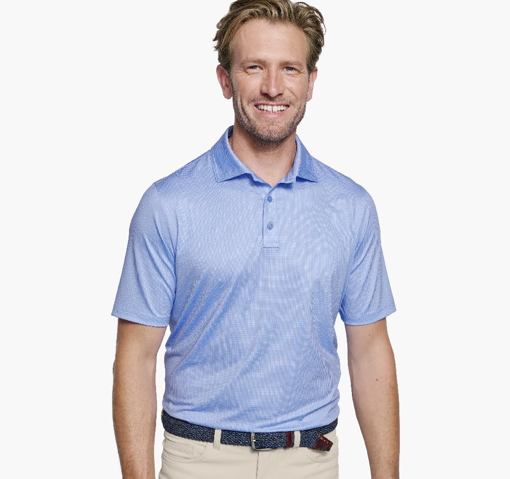 johnston & murphy XC4® Performance Gingham Polos + Cool Degree™ Light Blue/White Mini Gingham