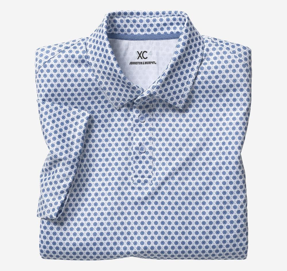 Johnston & Murphy XC4® Performance Polo White/Blue Dotted Circle