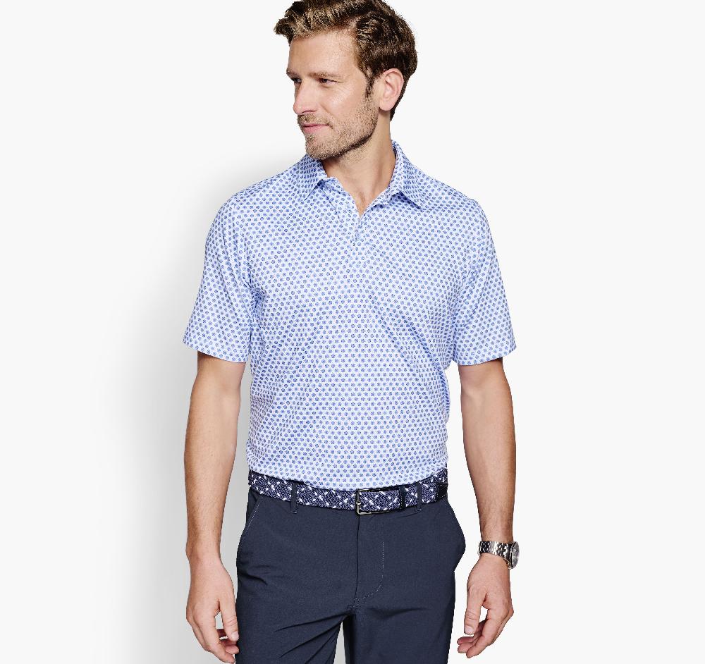johnston & murphy XC4® Performance Polo White/Blue Dotted Circle