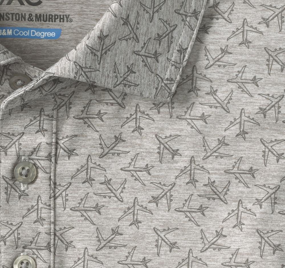 Johnston & Murphy XC4® Performance Print Polos + Cool Degree™ Gray Airplane