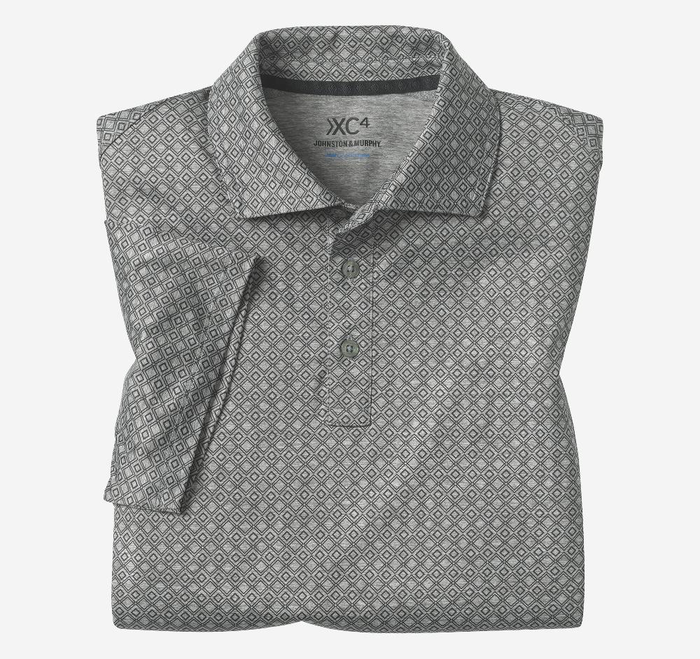 Johnston & Murphy XC4® Performance Print Polos + Cool Degree™ Gray Diamonds