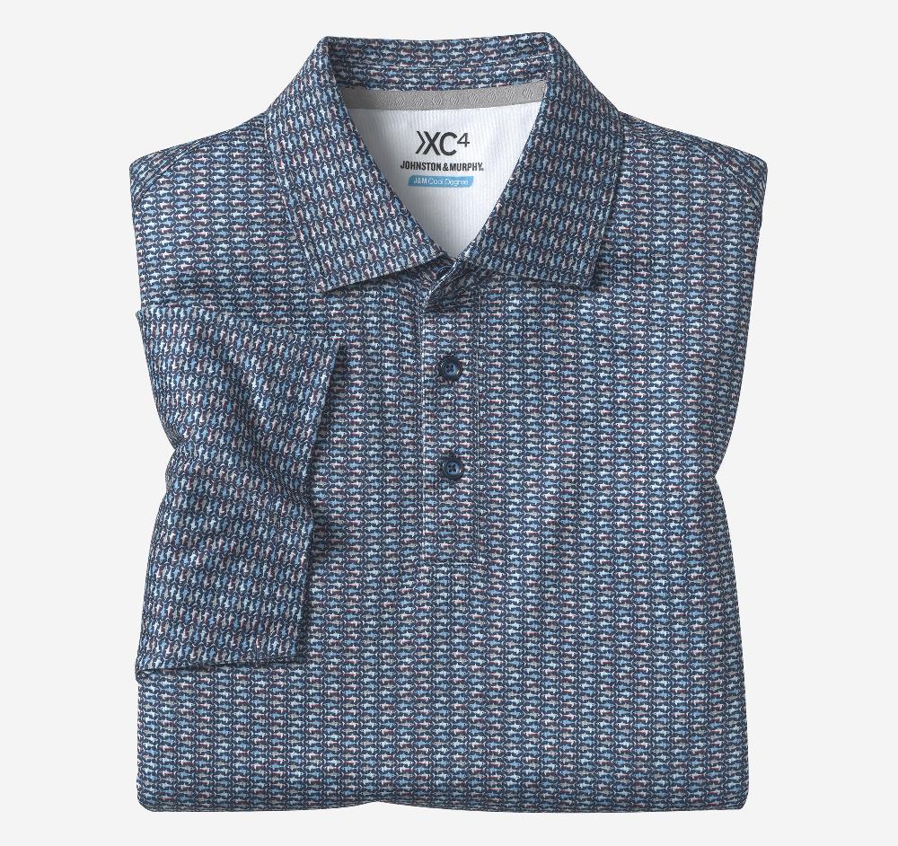 Johnston & Murphy XC4® Performance Print Polos + Cool Degree™ Navy Micro Shark
