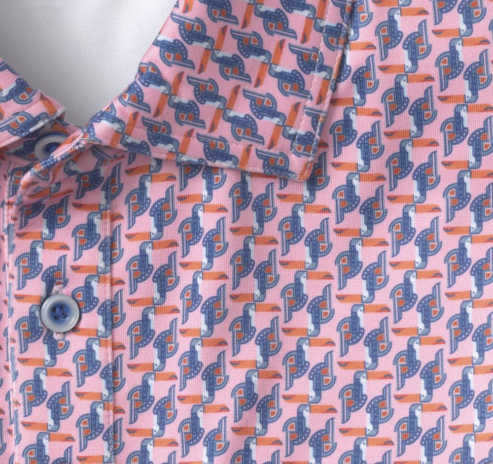 Johnston & Murphy XC4® Performance Print Polos + Cool Degree™ Pink Toucan