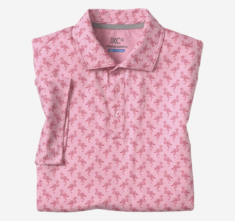 Johnston & Murphy XC4® Performance Print Polos + Cool Degree™ Pink Flamingo