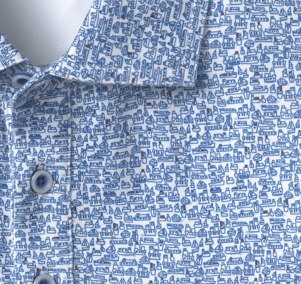 Johnston & Murphy XC4® Performance Print Polos + Cool Degree™ White/Navy Boat