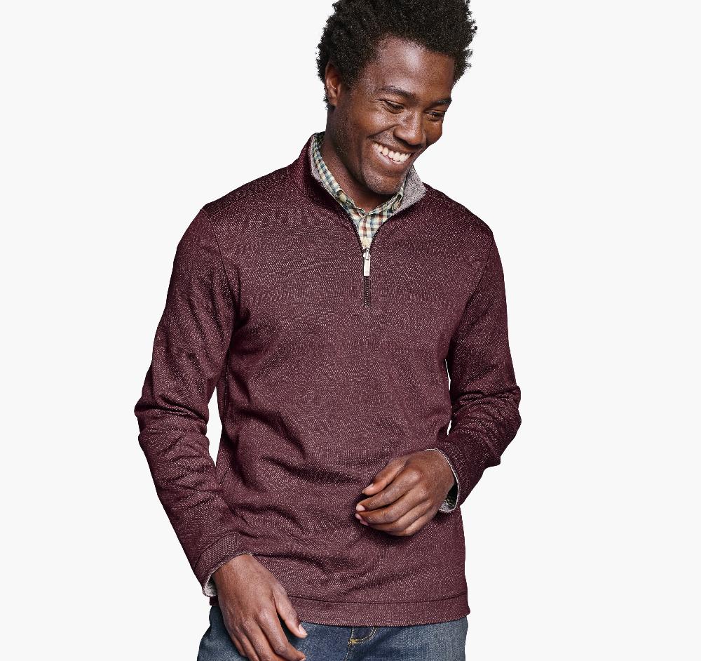 johnston & murphy XC4® Performance Reversible Quarter-Zip Burgundy/Charcoal