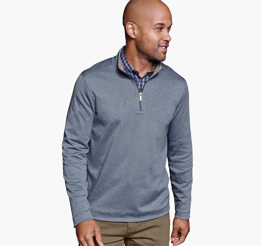 johnston & murphy XC4® Performance Reversible Quarter-Zip Light Blue/Tan