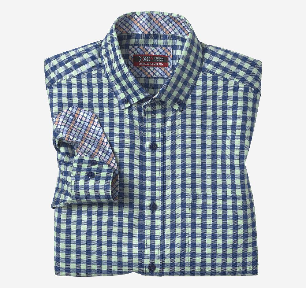 johnston & murphy XC4® Performance Shirt Mint/Navy Gingham