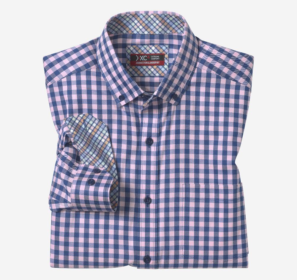 johnston & murphy XC4® Performance Shirt Pink/Navy Gingham