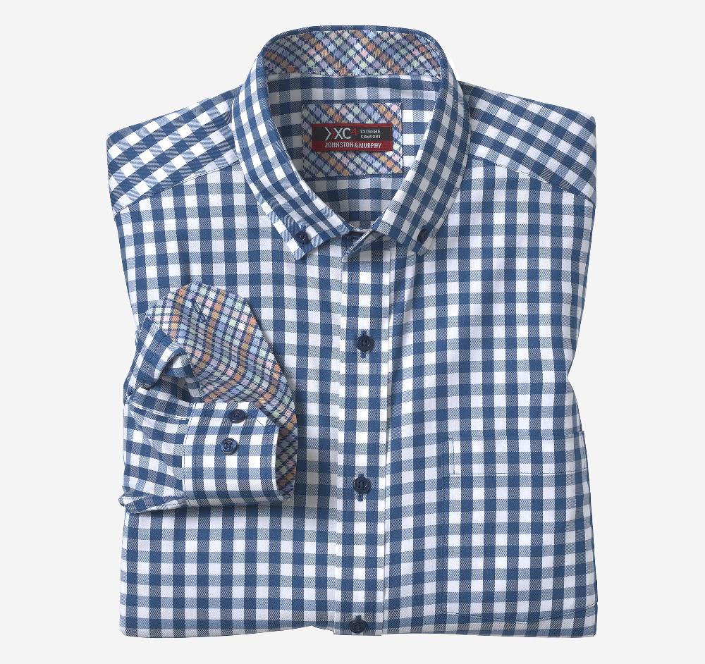 johnston & murphy XC4® Performance Shirt White/Navy Gingham