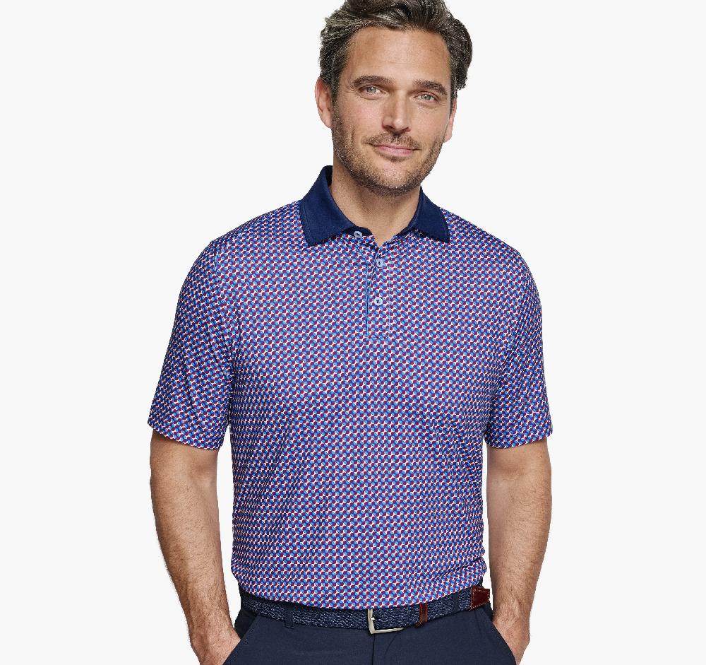 johnston & murphy XC4® Performance Solid-Collar Print Polos + Cool Degree™ Navy/Red Slanted Oval