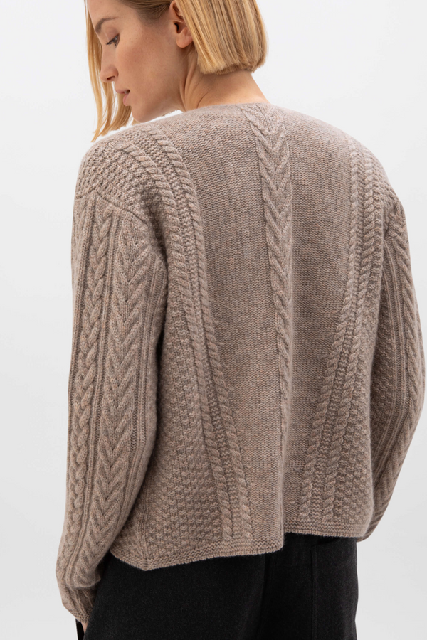 Johnstons Of Elgin Aran Cable Cashmere Light Brown Waterfall Cardigan