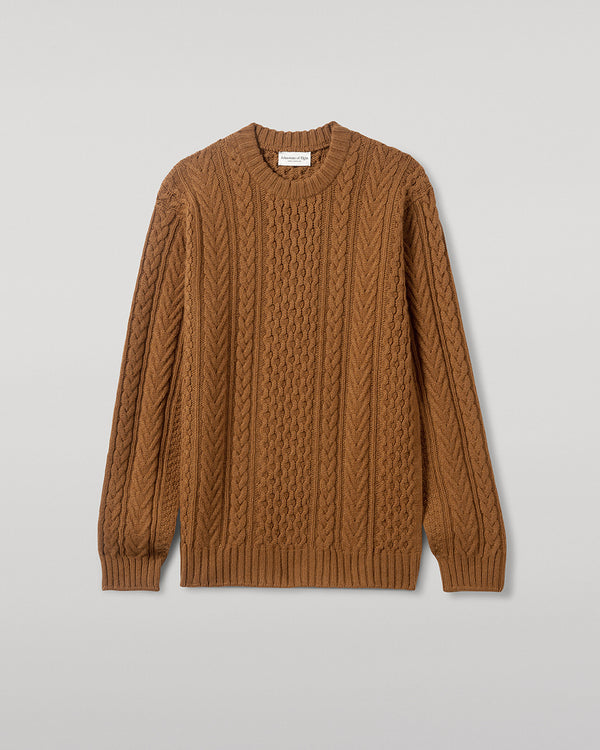 Johnstons Of Elgin Aran Cable Dark Camel Cashmere Jumper