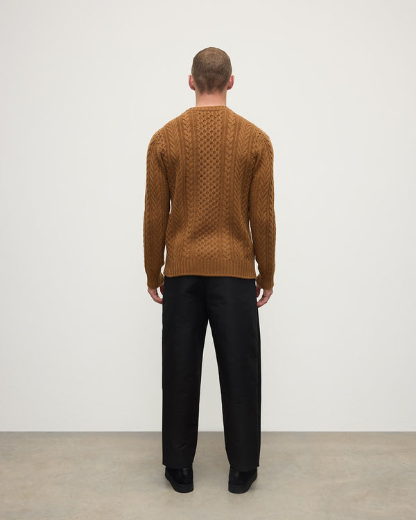 Johnstons Of Elgin Aran Cable Dark Camel Cashmere Jumper