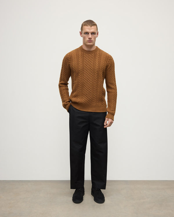 johnstons of elgin Aran Cable Dark Camel Cashmere Jumper