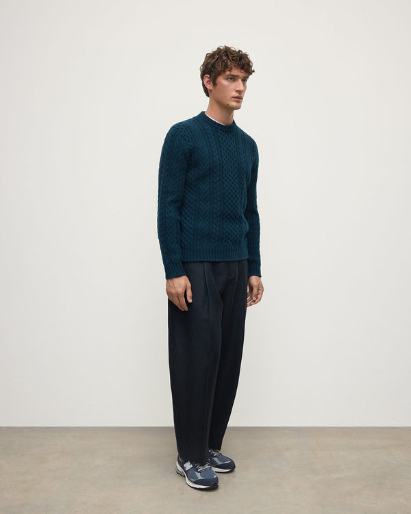 Johnstons Of Elgin Aran Cable Dark Green Cashmere Jumper