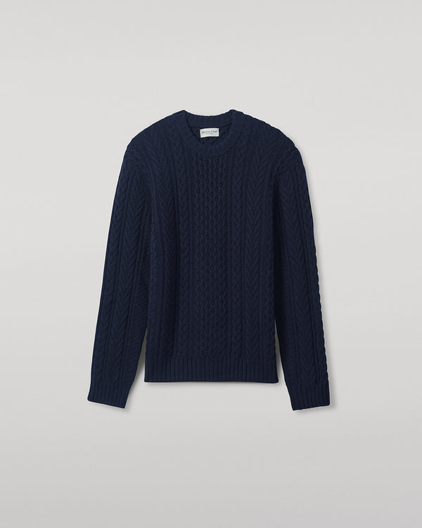 Johnstons Of Elgin Aran Cable Dark Navy Cashmere Jumper