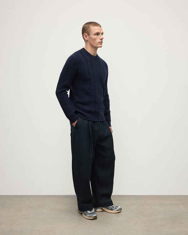 Johnstons Of Elgin Aran Cable Dark Navy Cashmere Jumper