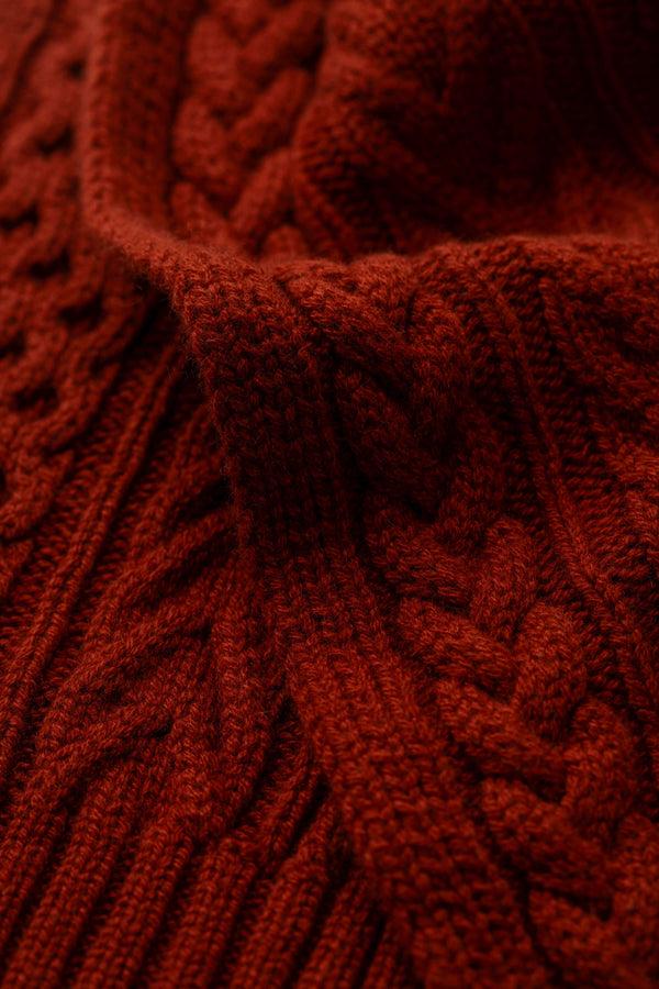 Johnstons Of Elgin Aran Cable Dark Red Cashmere Scarf