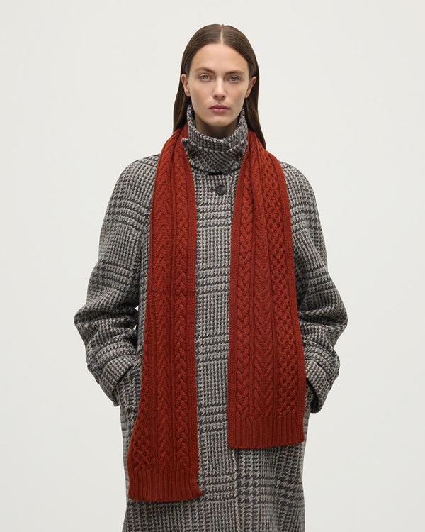Johnstons Of Elgin Aran Cable Dark Red Cashmere Scarf