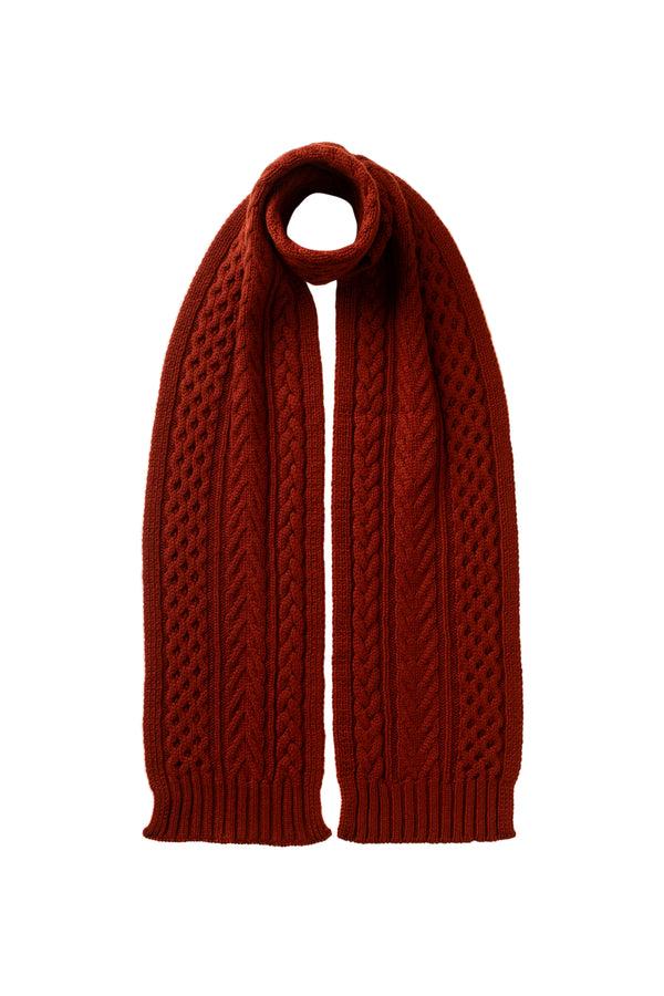 johnstons of elgin Aran Cable Dark Red Cashmere Scarf