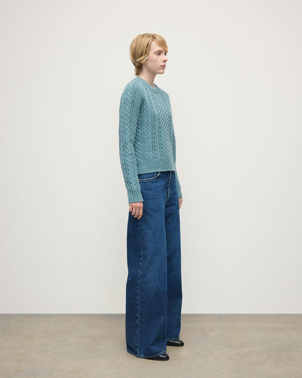 Johnstons Of Elgin Aran Cable Green Cashmere Jumper